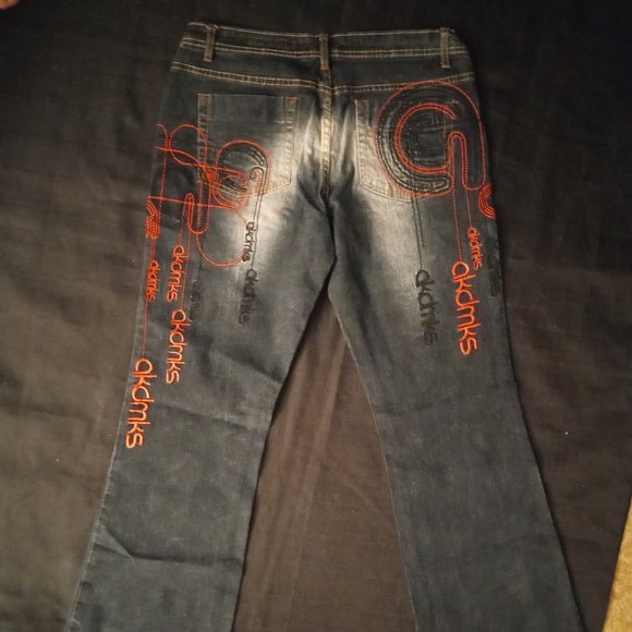 Akademiks Embroidered Embellished Flare Leg Jeans Size 13 - Picture 2 of 15